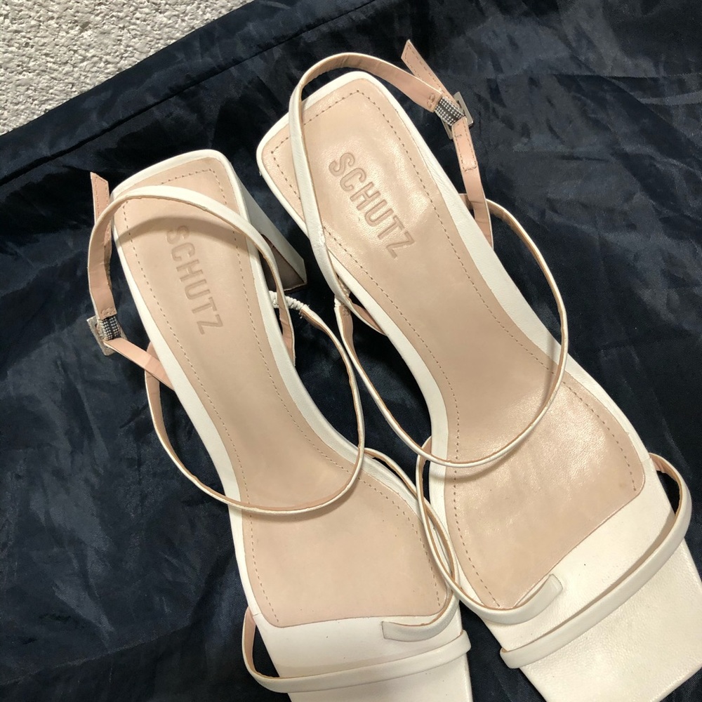 SCHUTZ  Amaia Block-Heel Strappy Slingback Sandals White